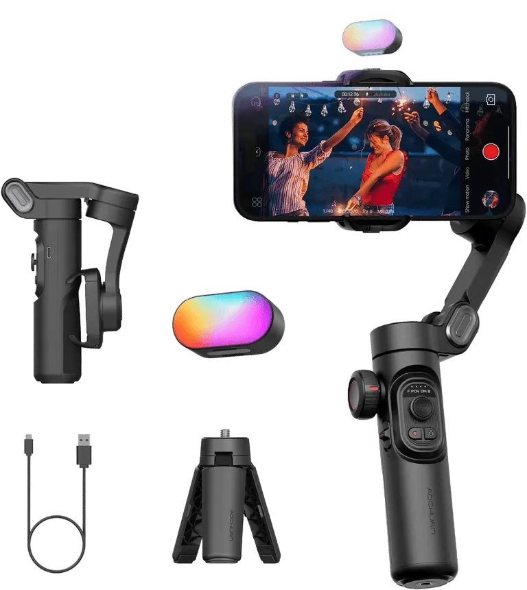 3-Axis Smartphone Gimbal Stabilizer w/RGB Magnetic Fill Light – MSL
