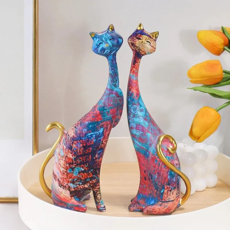 Colorful Cat Couple Sculptures Set – MSL