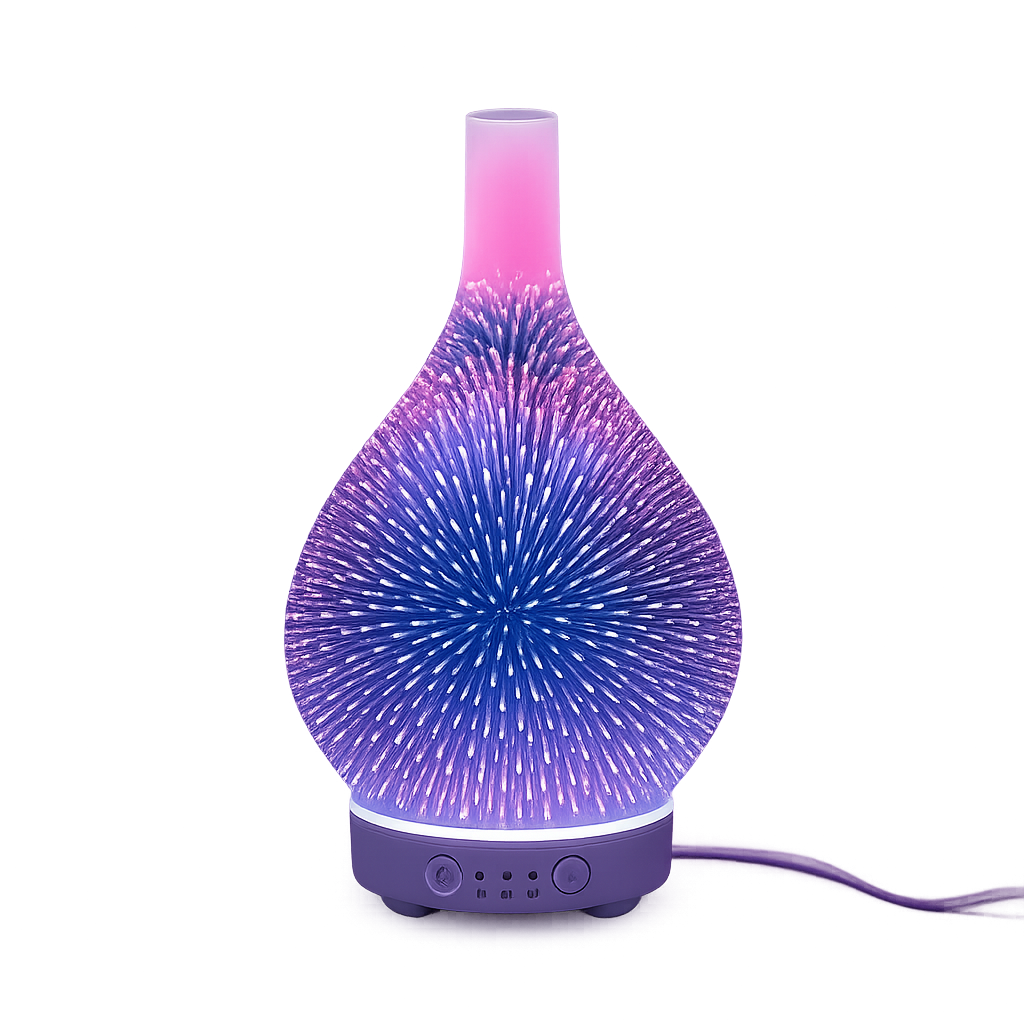 3D Fireworks Glass Essential Oil Diffuser, Ultrasonic Technology, Timer Settings – MSL