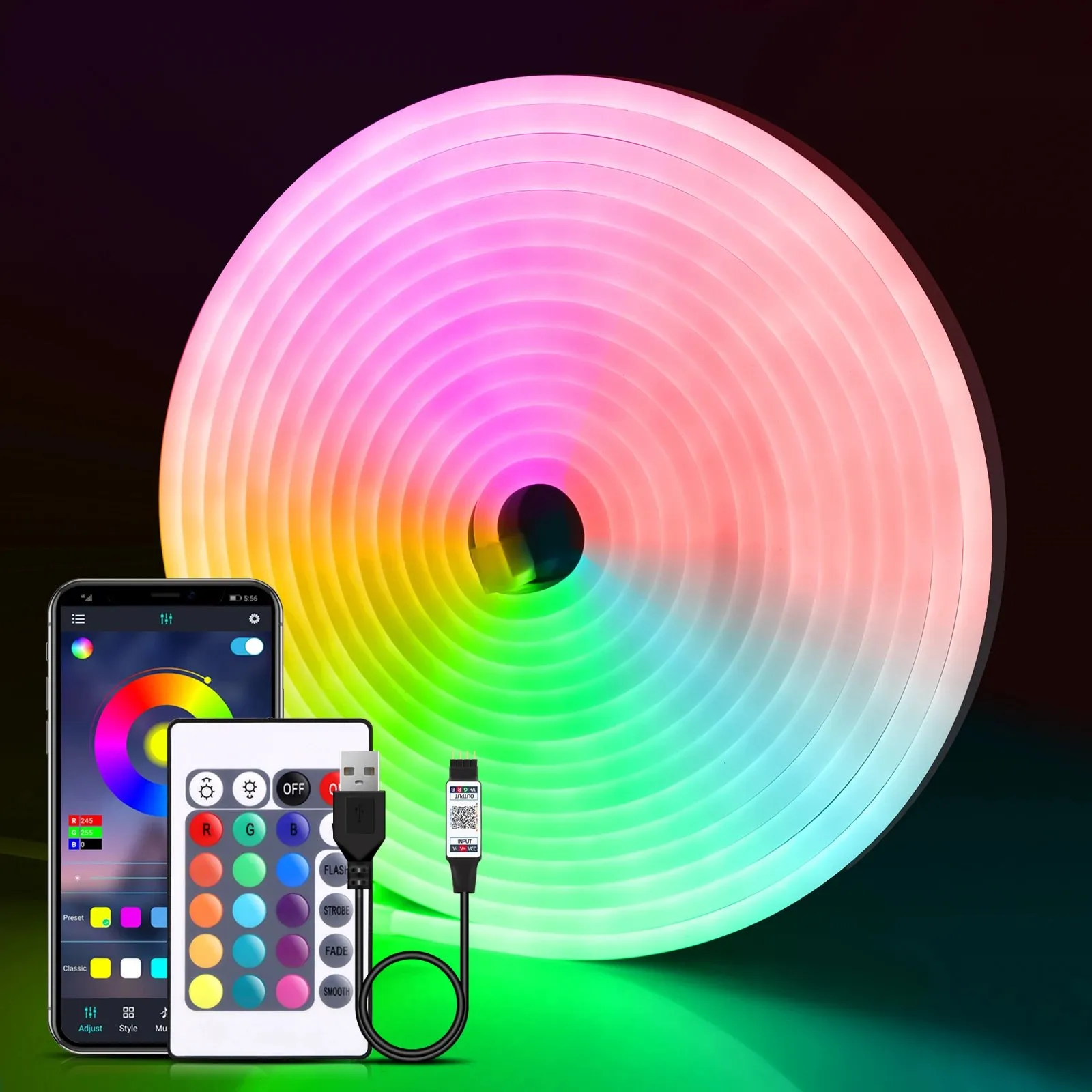 RGB Neon LED Strip, Bluetooth App Control, Versatile Decor – MSL